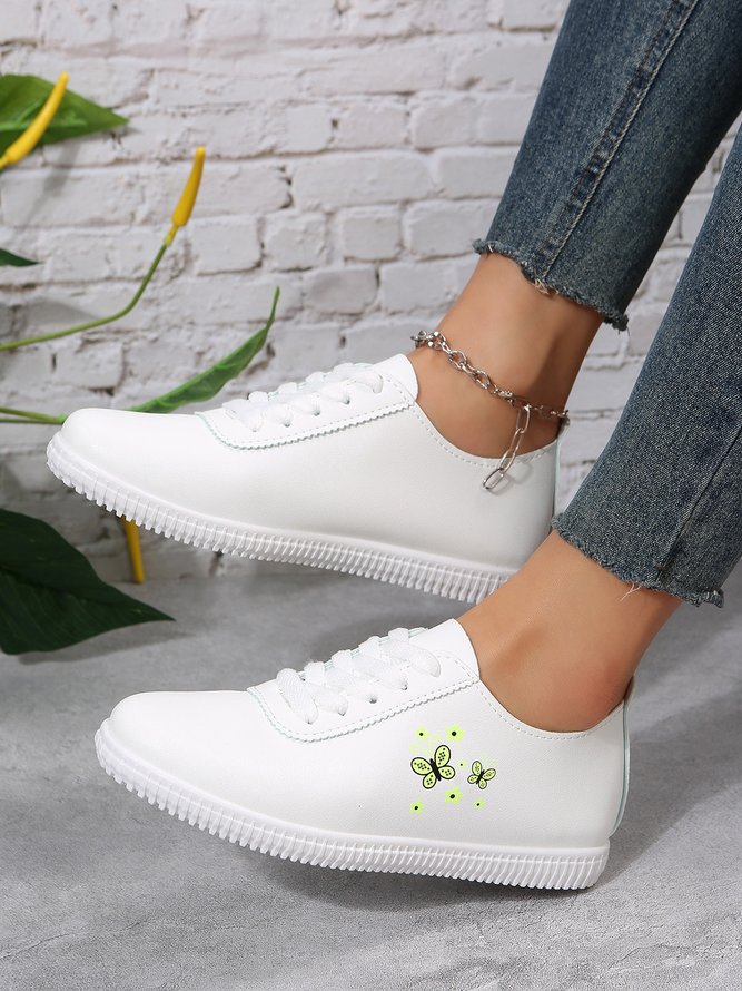 Women's Minimalist White Butterfly Lace-Up Skate Shoes