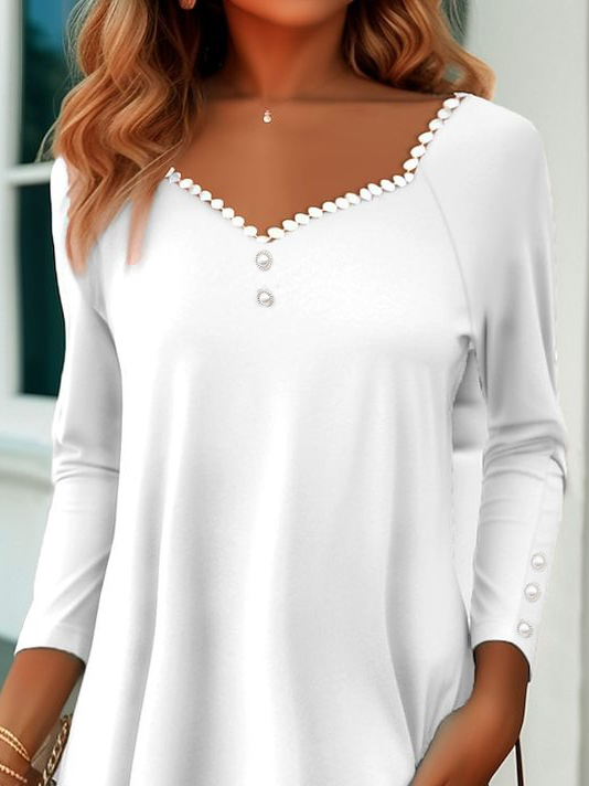 Sweetheart Neckline Casual Lace T-Shirt