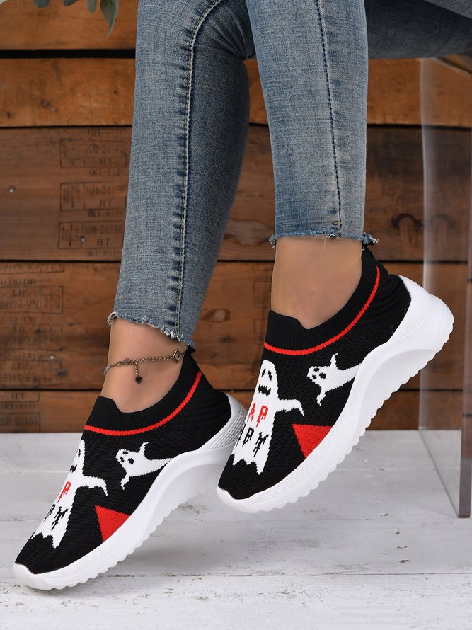 Halloween Ghost Letter Comfy Slip On Sneakers
