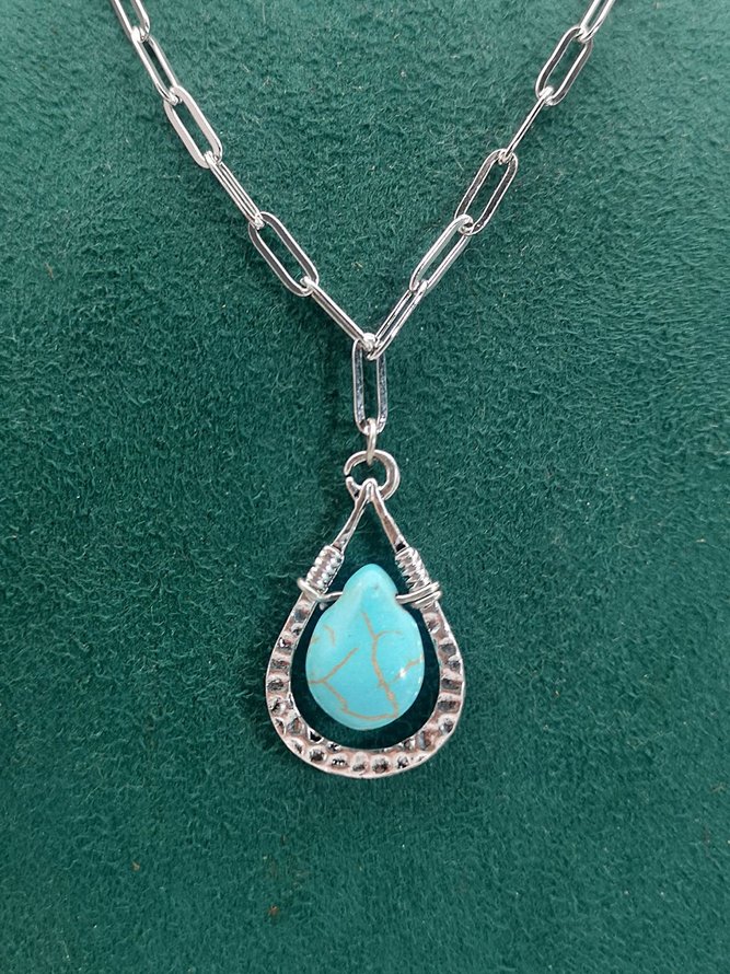Turquoise Drop Shape Vintage Pendant Necklace