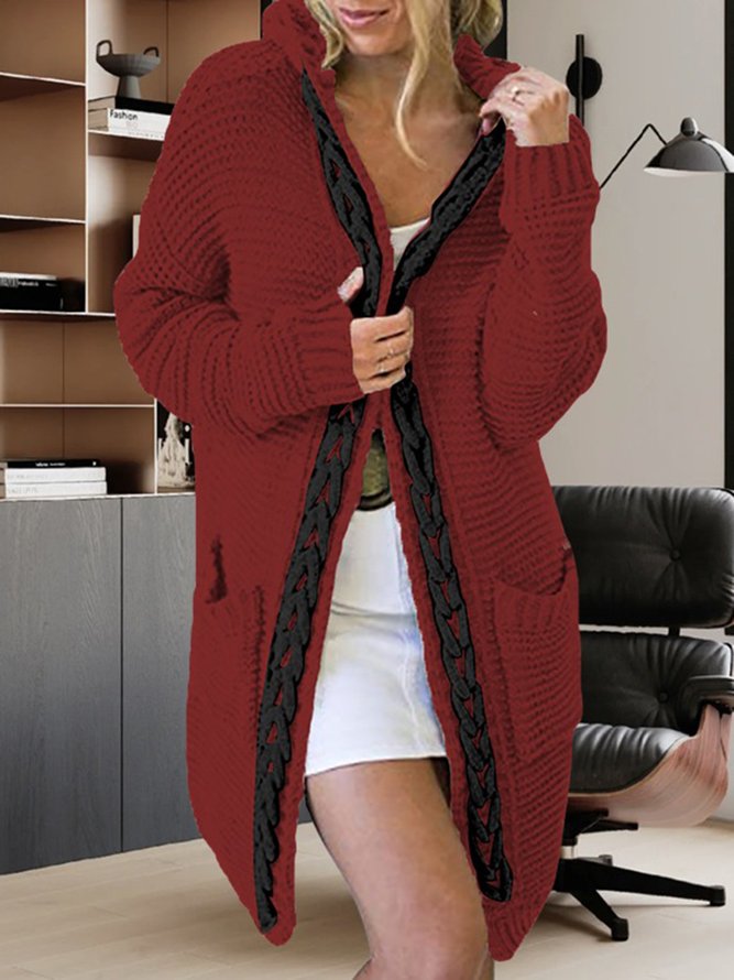 Loose Hooded Casual Color Block Cardigan