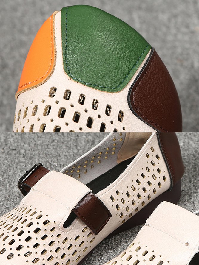 Women Color Block Hollow Out Mary Jane Shoes