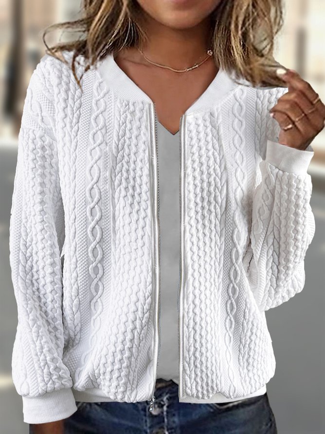 PlusSize Casual Plain Spring/Fall Polyester Natural Loose Regular Pilot Plus Size Jackets