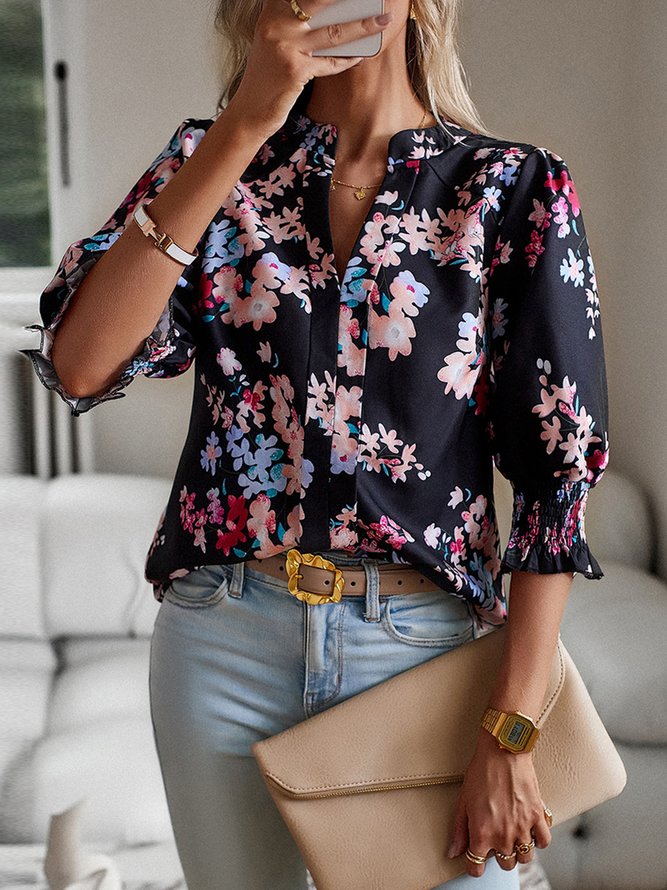 Abstract Printing Casual Blouse