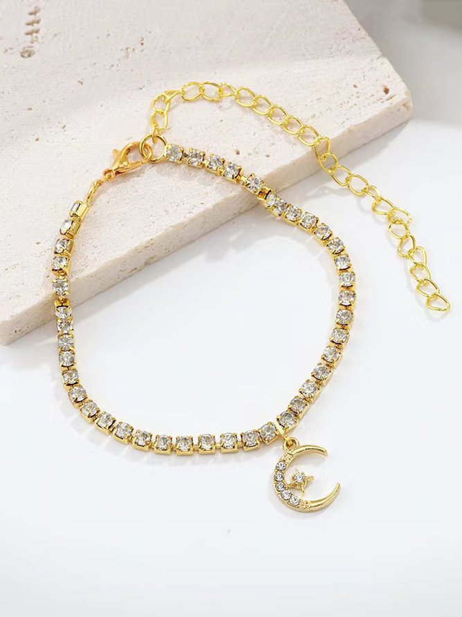 Moon and Star Rhinestone Anklet