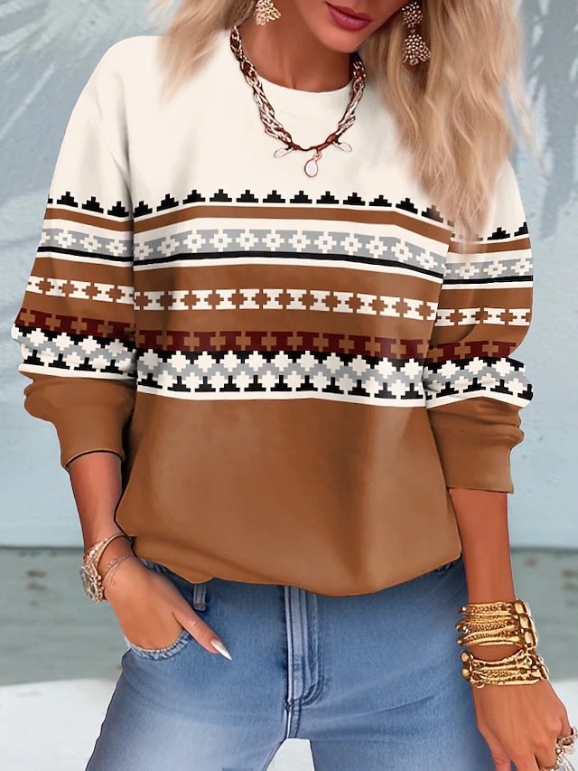 Simple ethnic style round neck sweatshirt