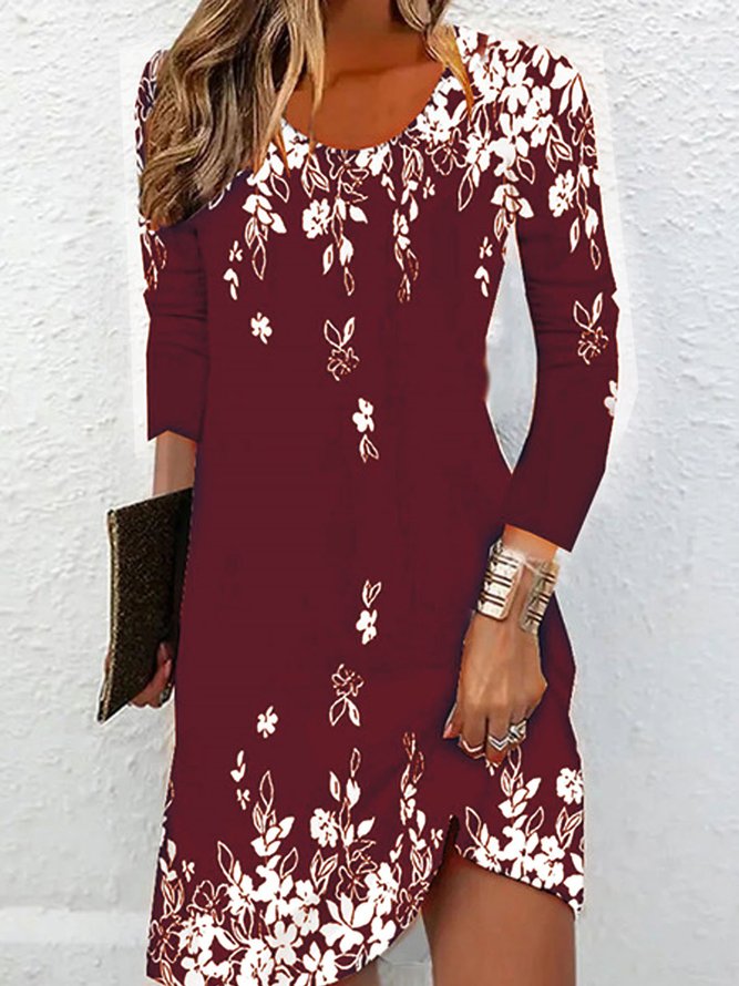 Crew Neck Casual Jersey Floral Dress