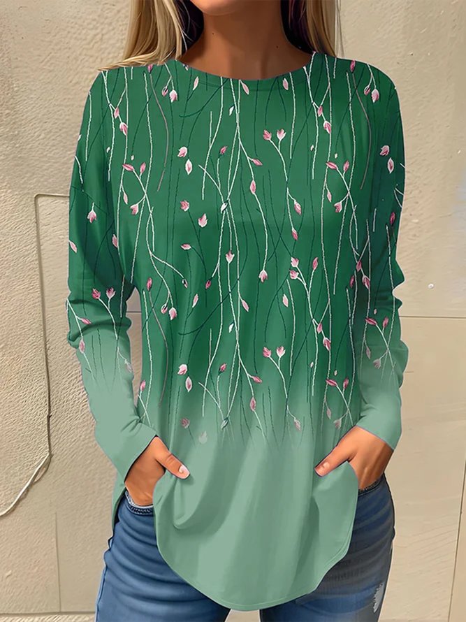 Casual Floral Crew Neck T-Shirt