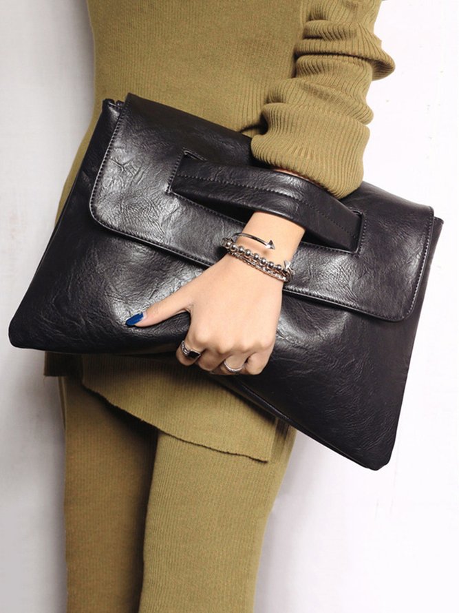 Plain All Season Simple Polyester Zipper Commuting PU Square Clutch Bags for Women-image-16167498