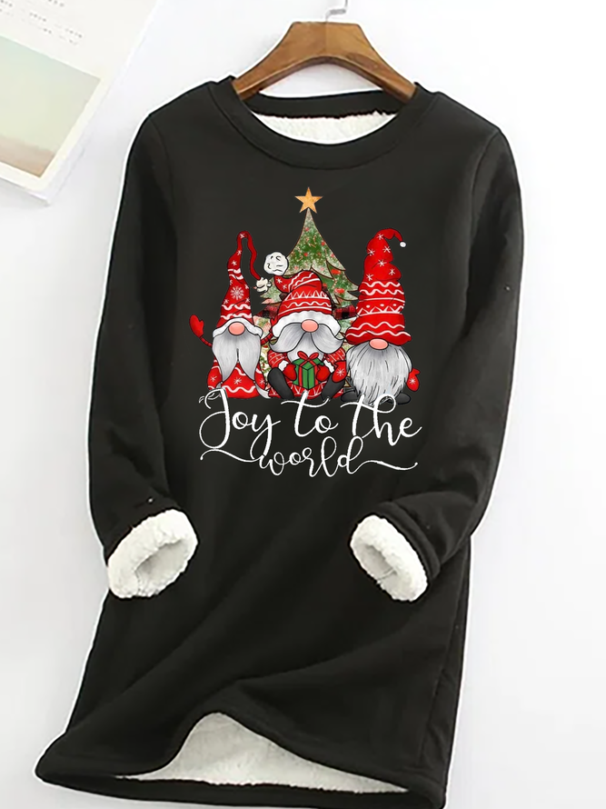 Joy To The World Gnome Santa Claus Crew Neck Casual Fleece Sweatshirt