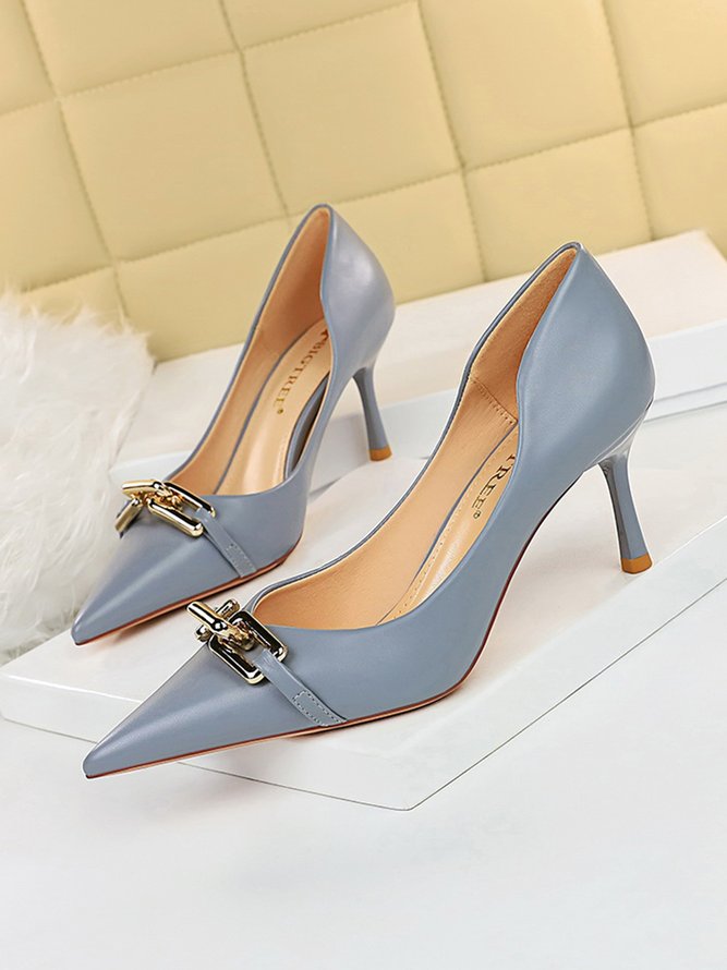 Women Plain All Season Urban Metal Commuting PU Pu Rubber Slip On Flats
