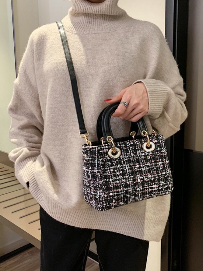 Women All Season Plaid Elegant Polyester Zipper Daily PU PINS Style Square Shoulder Bags-image-16167495