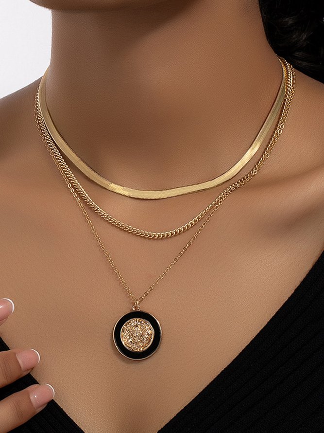 Women Color Block All Season Simple Embossed Daily Metal Layer Sets Necklaces-image-16167474