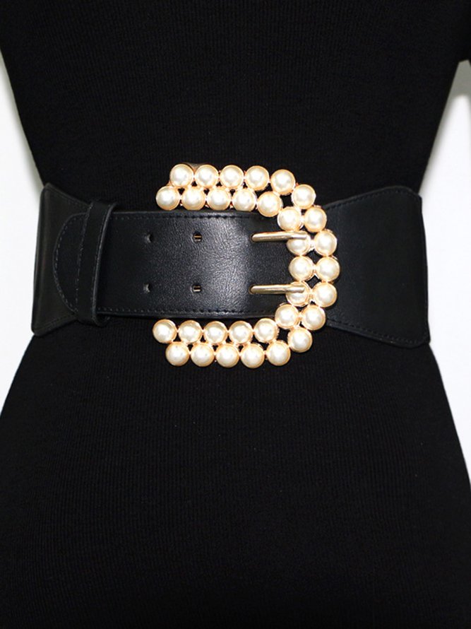 Women Plain All Season Elegant Commuting Pearl PU Belts-image-16167486