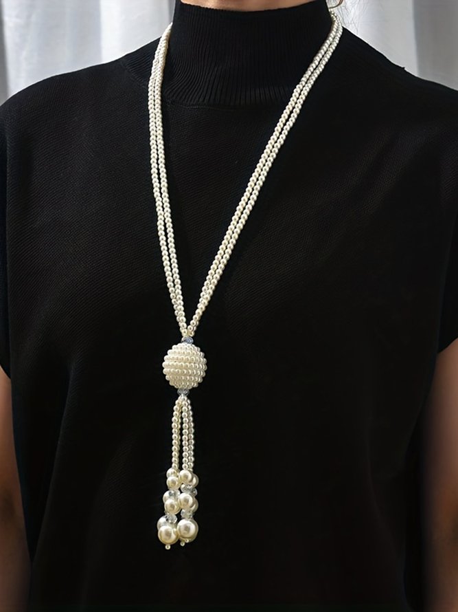 Plain All Season Elegant Tassel Party Pendant Necklaces Pearl Necklaces for Women-image-16167472