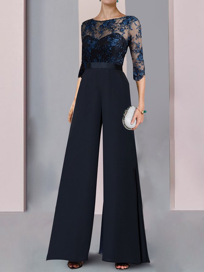 Women Plain Spring/Fall Elegant No Elasticity Loose Long Sleeve Long Boat Neck Regular Jumpsuits-image-16037027