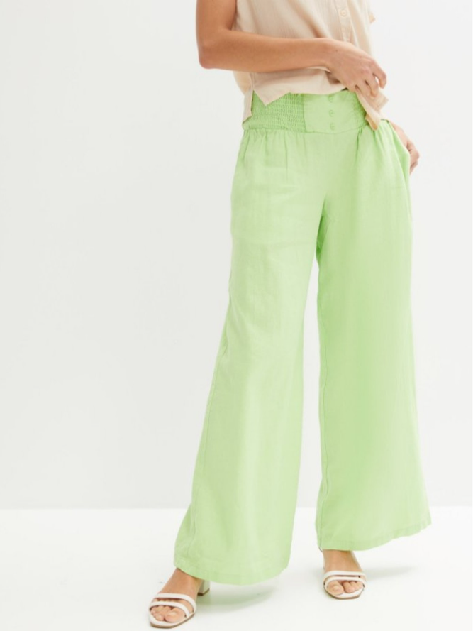 Women Plain Spring/Fall Linen Polyester High Waist No Elasticity Daily Loose Wide leg pants Pants-image-16228213