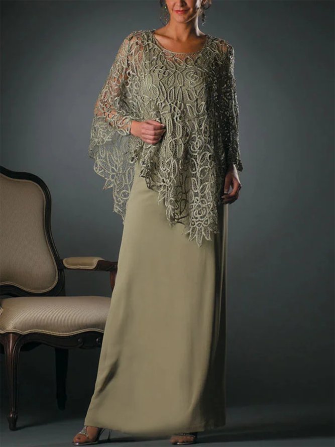 Women Plain Spring/Fall Elegant Lace No Elasticity Party Loose Crew Neck H-Line Two-Piece Sets-image-16214308