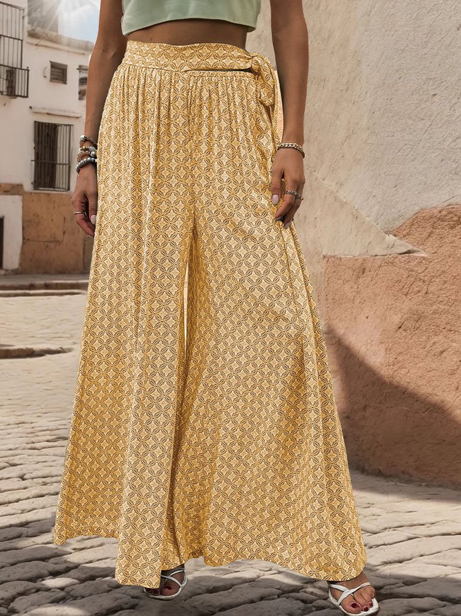 Women Geometric Casual Spring/Fall Polyester No Elasticity Daily Wide leg pants Long Regular Pants-image-16228212