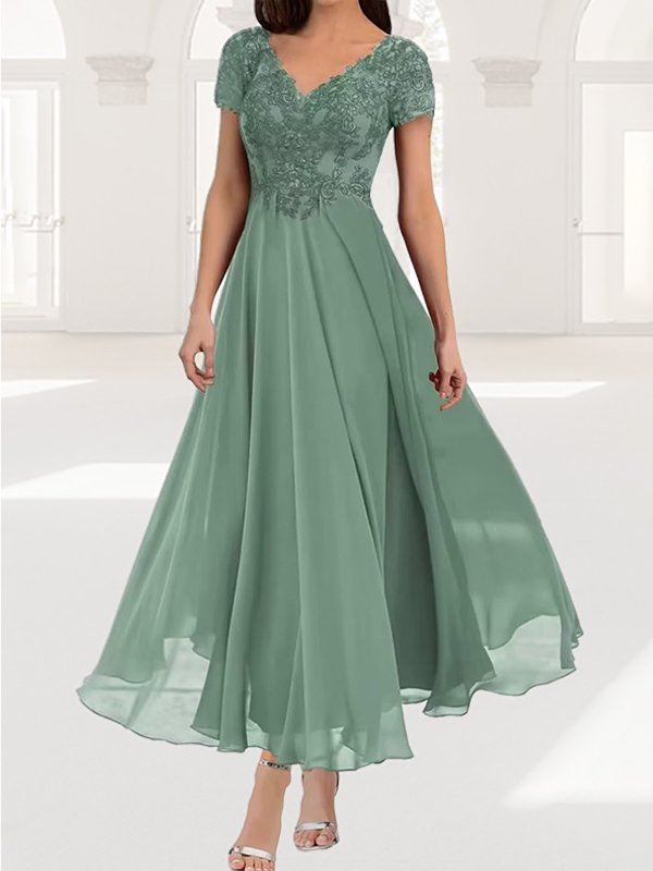 Plain Spring/Fall Elegant V neck No Elasticity Wedding Maxi Three Quarter Sleeve Regular Dresses for Women-image-16224565