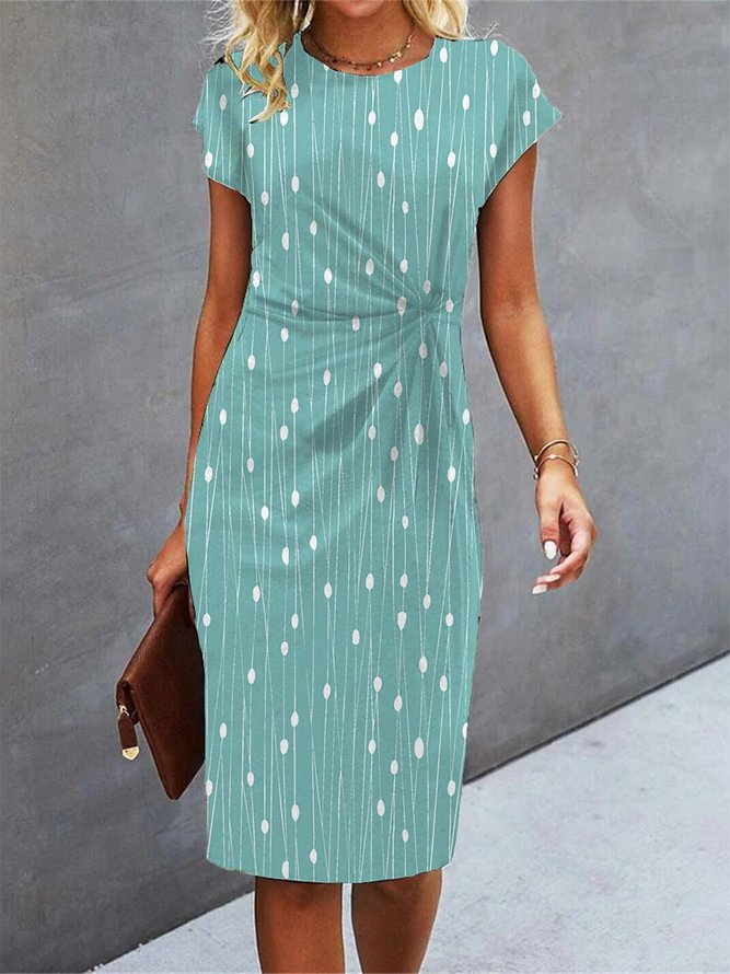 Women Summer Elegant Abstract polka dots Polyester V neck Natural Loose Short Sleeve No Dresses-image-16224563