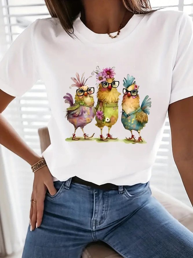 Casual Summer Cartoon Cotton Daily Short Sleeve Crew Neck Regular Medium Elasticity T-shirts for Women-image-16224556