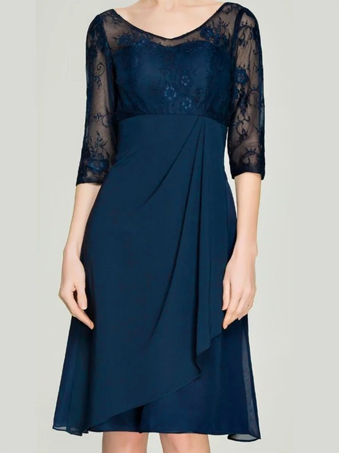 Women Plain Summer Elegant Chiffon V neck Date Loose Lace Regular Dresses-image-16214323