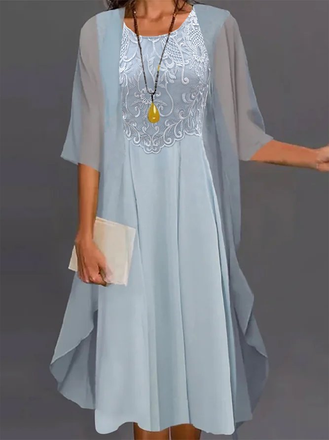 Women Plain Spring/Fall Elegant Natural Party Three Quarter Sleeve Crew Neck Coat With Skirt Regular Two-Piece Sets-image-16224548