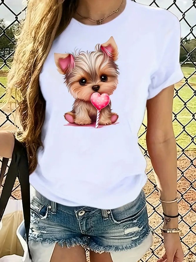 Women Casual Summer Dog Cotton Daily Short Sleeve Regular H-Line Regular T-shirts-image-16228222