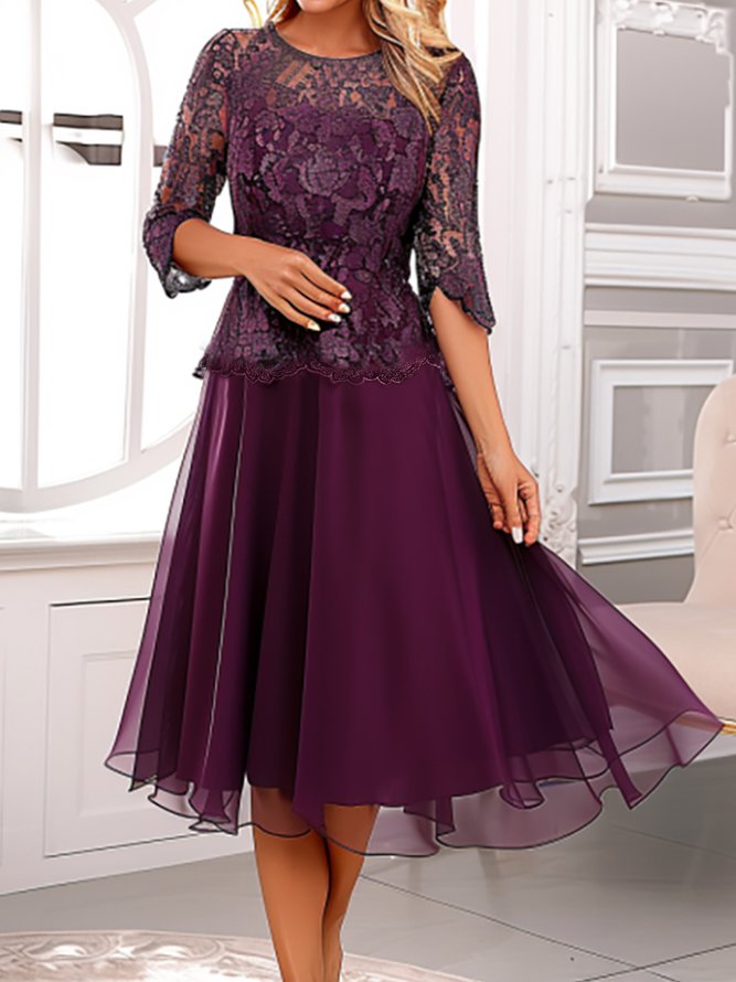 Women Plain Summer Elegant Wedding Regular Fit Midi Half Sleeve Formal Dress Semiformal Dresses-image-16216895