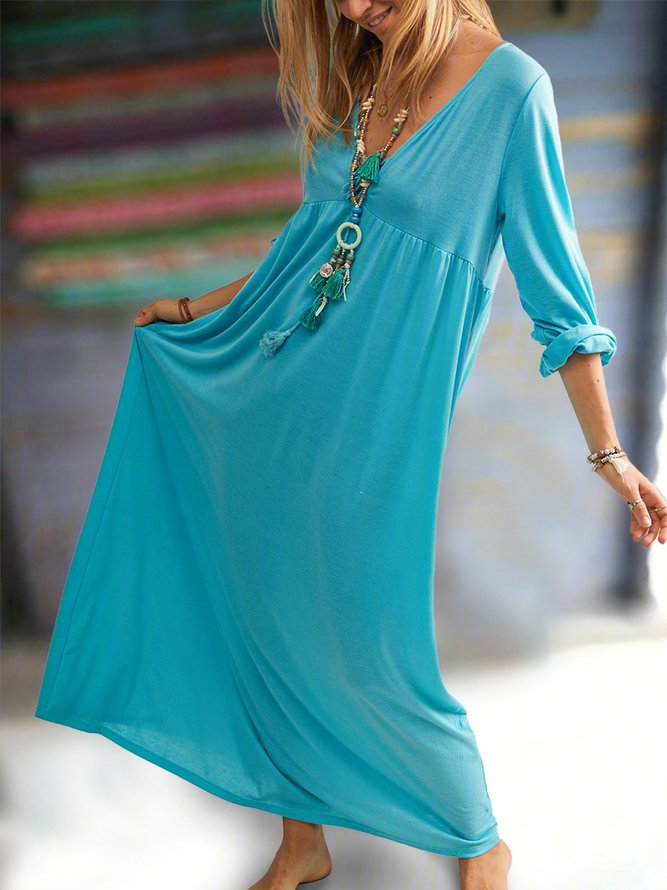 CottonBlend Casual Big Hem Dress Solid Dresses