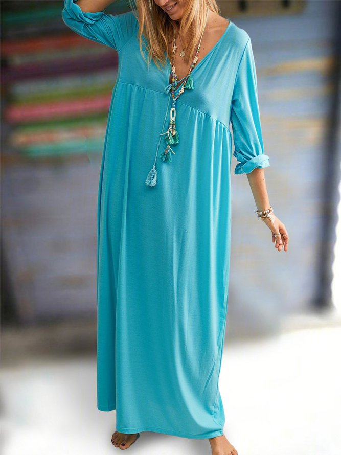 CottonBlend Casual Big Hem Dress Solid Dresses