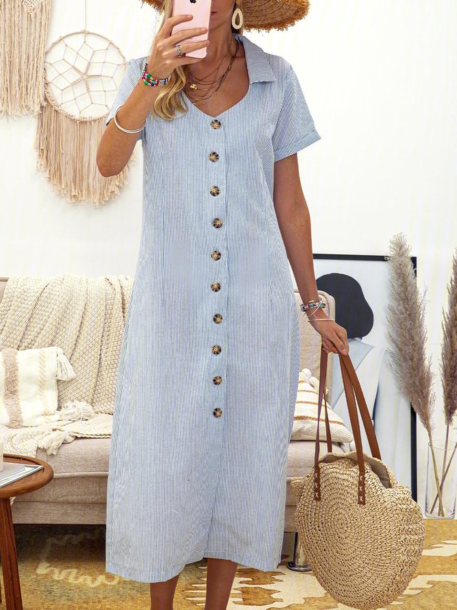 maxi linen summer buttoned solid casual shirt dresses