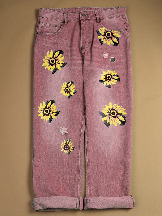 Casual Denim Printed Jeans