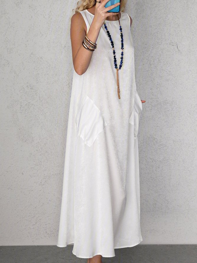 White Cotton Sleeveless Weaving Dress