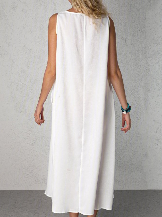 White Cotton Sleeveless Weaving Dress