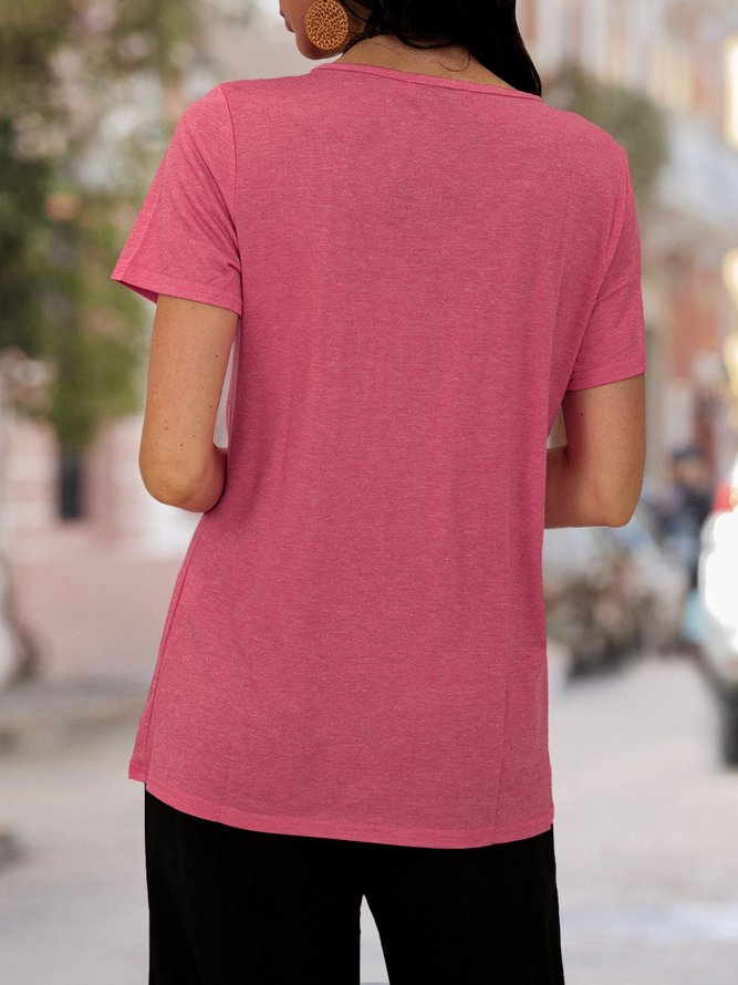 Short Sleeve Solid V Neck Lace Shirts T-shirts