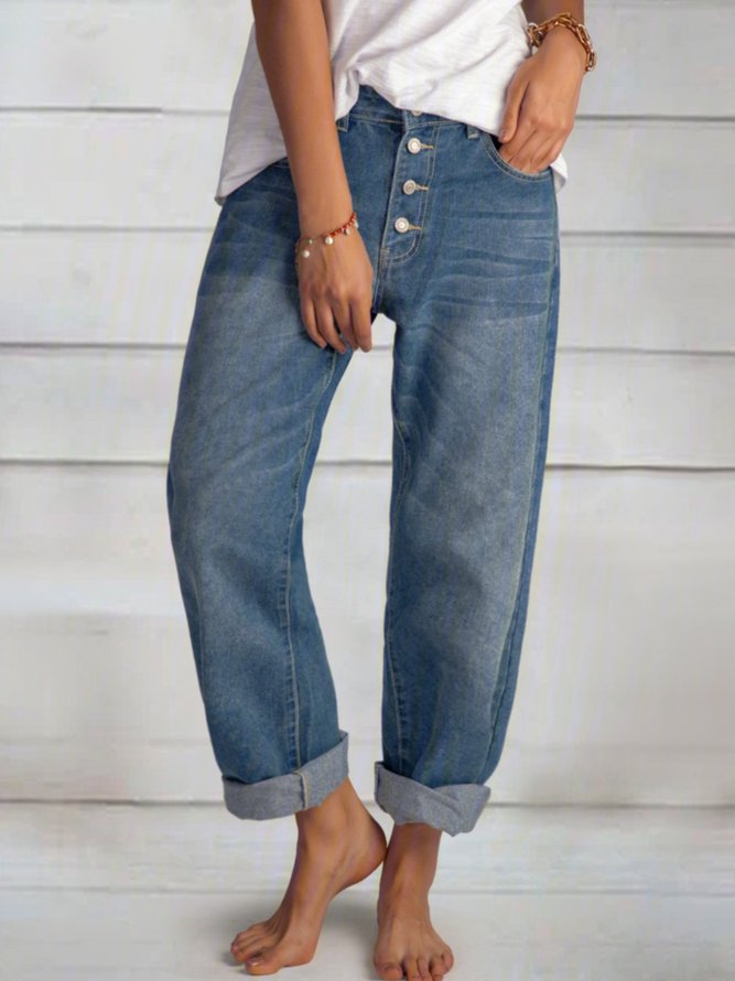 ANNIECLOTH Blue Casual Buttoned Jeans
