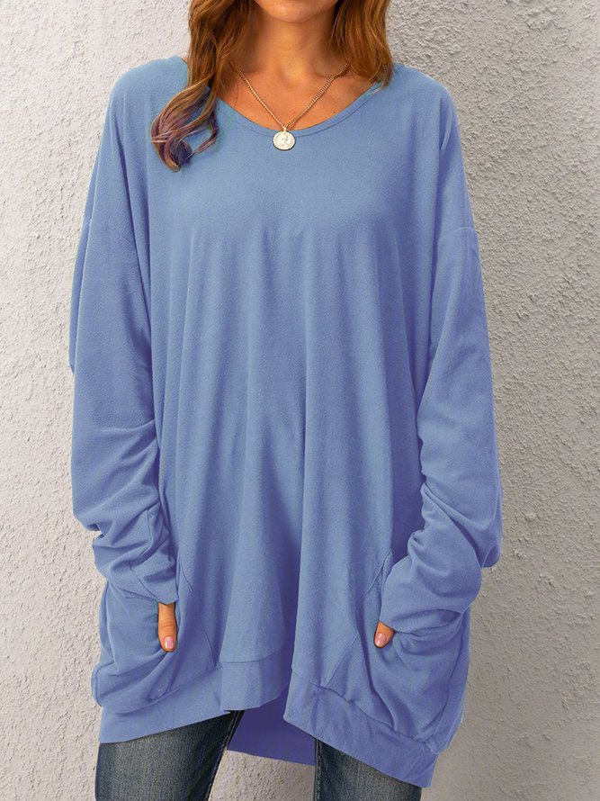 Casual Long Sleeve Solid Tops Tunics with Pockets