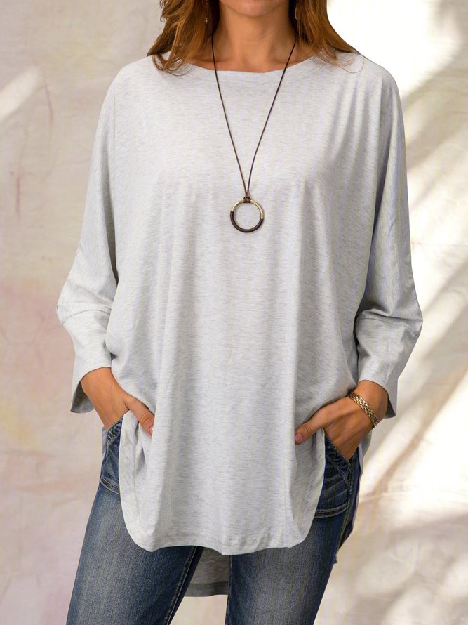 Solid 3/4 Sleeve Cotton-Blend Casual T-shirt Tunics