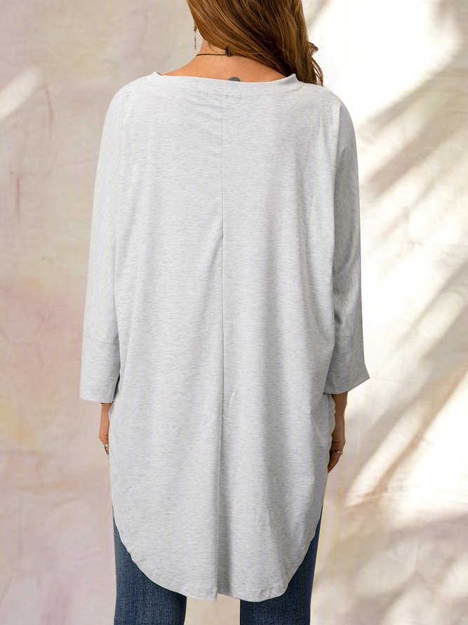 Solid 3/4 Sleeve Cotton-Blend Casual T-shirt Tunics