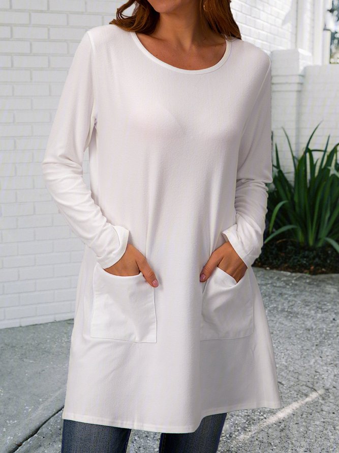 Cotton-Blend Long Sleeve Top Tunics