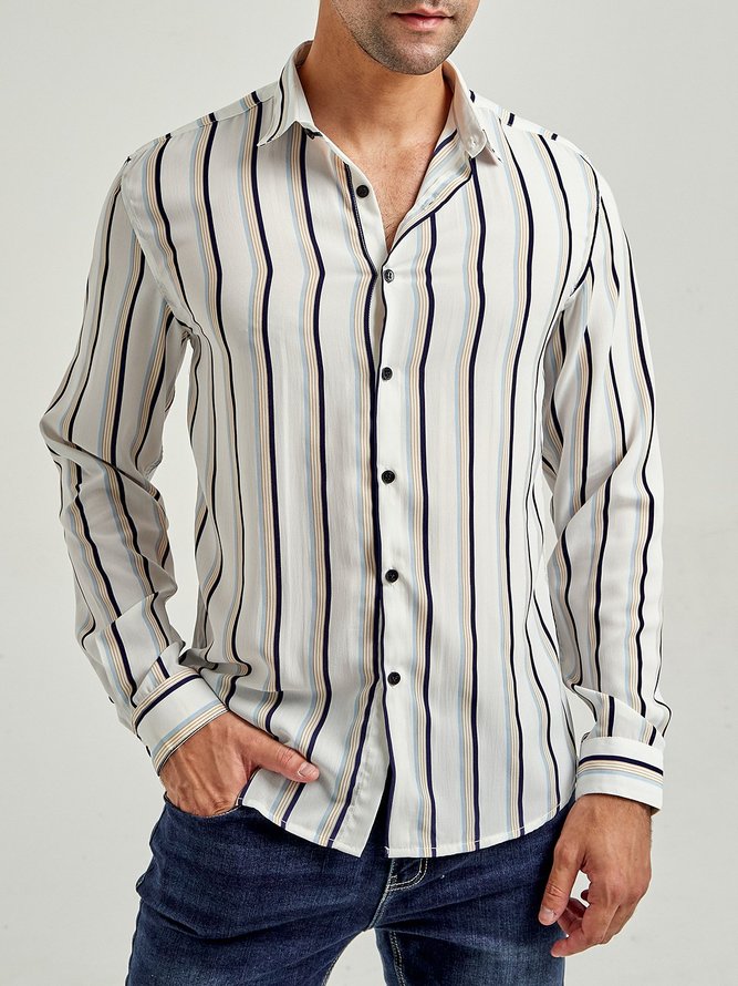 Men's White Shirt Collar Striped Basic Shirts | anniecloth