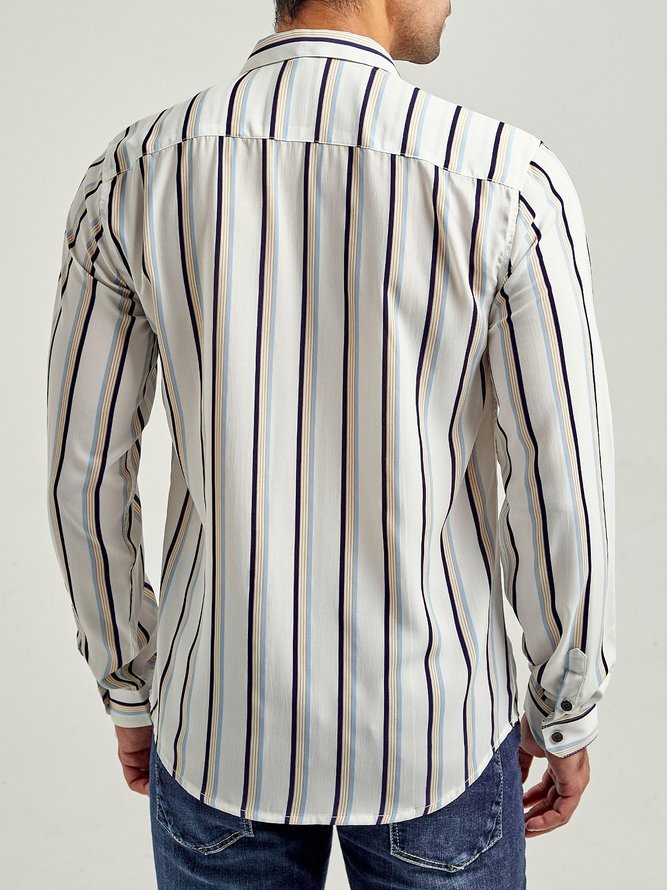 Men's White Shirt Collar Striped Basic Shirts | anniecloth