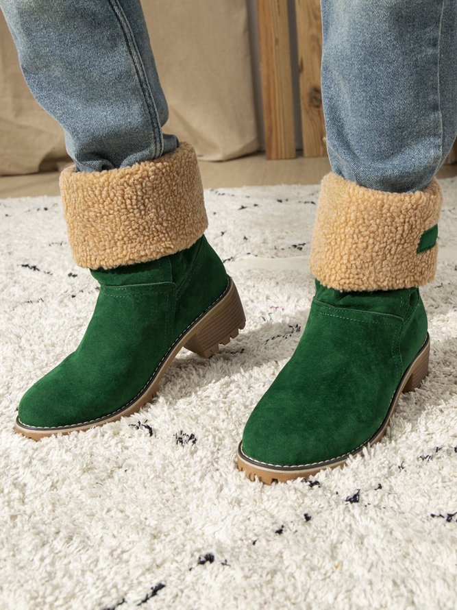 Women Warm Square Heels Ankle Snow Boots