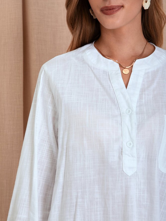 Women Fashion Long Sleeve T-Shirt V Neck Linen Casual Blouse Tops S-5XL