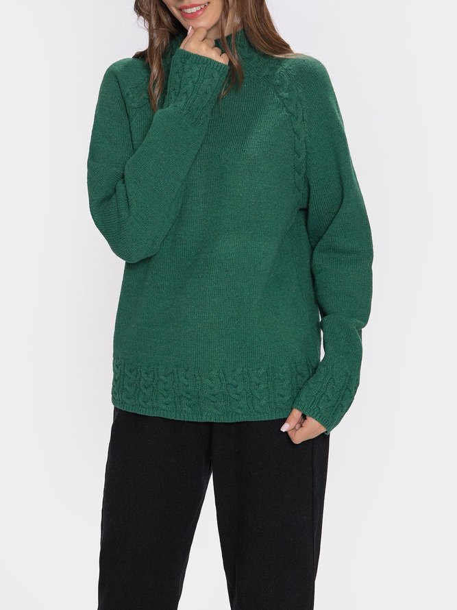 Deep Green Turtleneck Cotton-Blend Vintage Sweaters