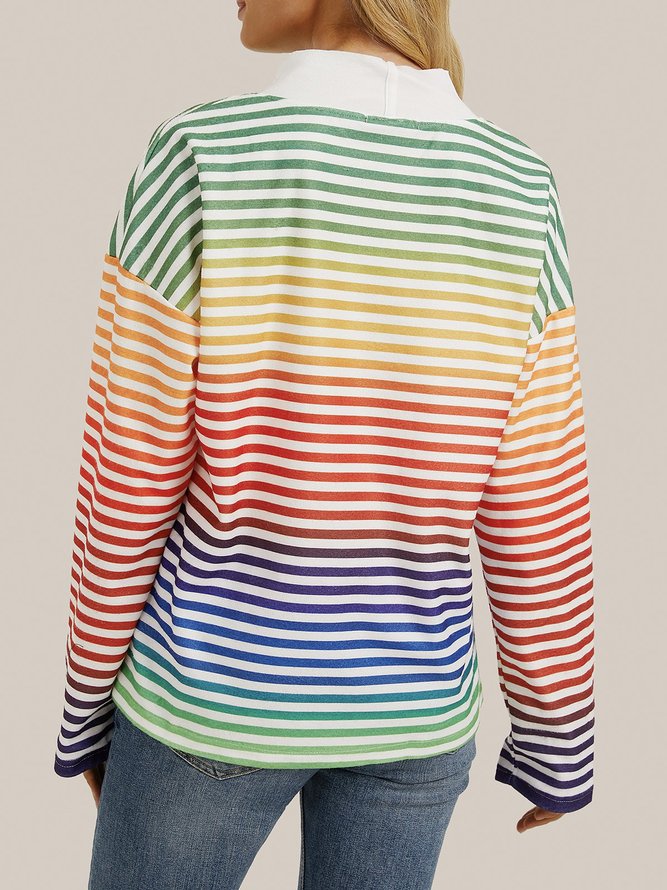 Crew Neck Knitted Casual Striped Shirt & Top