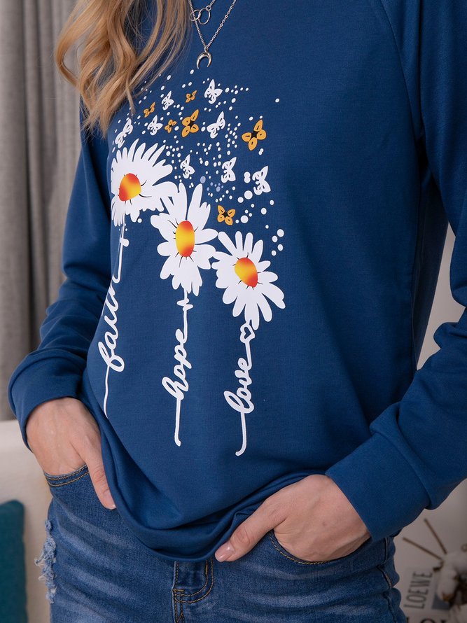 Chrysanthemum Print Sweater Casual Long-sleeved Tops
