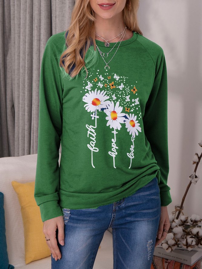 Chrysanthemum Print Sweater Casual Long-sleeved Tops
